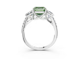 White gold Three-Stone Fancy Green Asscher Cut Diamond Ring with Round  Pavé Band and Prong Setting_51