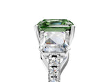 White gold Three-Stone Fancy Green Asscher Cut Diamond Ring with Round  Pavé Band and Prong Setting_53