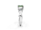 White gold Three-Stone Fancy Green Asscher Cut Diamond Ring with Round Side Stones, Classic Band, and Four-Prong Setting_2