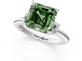 White gold Three-Stone Fancy Green Asscher  Cut Diamond Solitaire with Prong Setting and Classic Band_1
