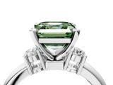 White gold Three-Stone Fancy Green Asscher  Cut Diamond Solitaire with Prong Setting and Classic Band_4