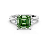 White gold Three-Stone Fancy Green Asscher  Cut Diamond Solitaire with Prong Setting and Classic Band