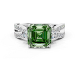 White gold Three-Stone Fancy Green Asscher  Cut Diamond Twist Band with Prong Setting_17