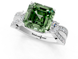 White gold Three-Stone Fancy Green Asscher  Cut Diamond Twist Band with Prong Setting_18