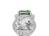 White gold Three-Stone Fancy Green Asscher Cut Halo Diamond Milgrain Band with Four-Prong Setting_5