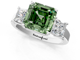 White gold Three-Stone Fancy Green Asscher  Cut Solitaire Ring with Prong Setting_4