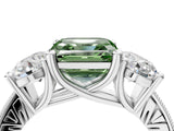 White gold Three-Stone Fancy Green Asscher  Diamond Milgrain Pave Band with Prong Setting 4