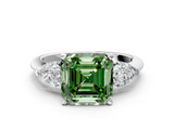 White gold Three-Stone Fancy Green Asscher  Diamond Ring with Pear Side Stones in Four-Prong Setting_17