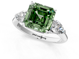 White gold Three-Stone Fancy Green Asscher  Diamond Ring with Pear Side Stones in Four-Prong Setting_18