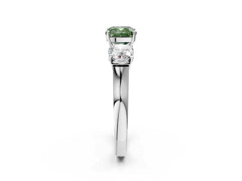 White gold Three-Stone Fancy Green Cushion Cut Brilliant Diamond Trellis Ring with Comfort Fit Band_14