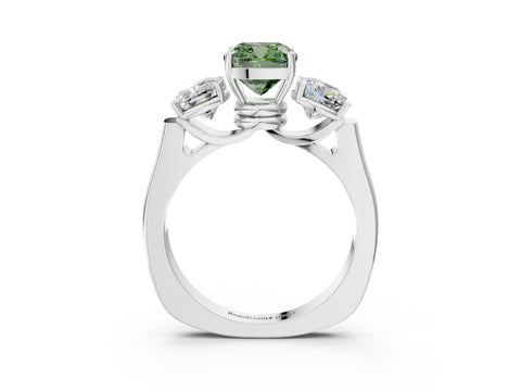 White gold Three-Stone Fancy Green Cushion Cut Brilliant Diamond Trellis Ring with Comfort Fit Band_15