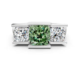 White gold Three Stone Fancy Green Cushion Cut Cut Channel Set Diamond Ring_24