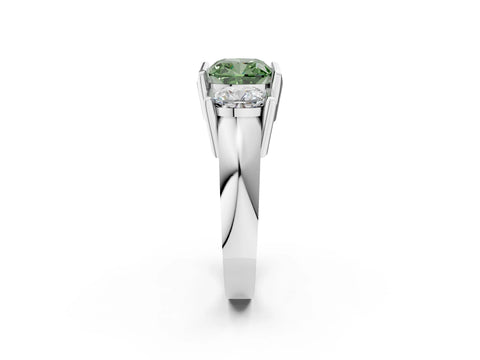 White gold Three Stone Fancy Green Cushion Cut Cut Channel Set Diamond Ring_26