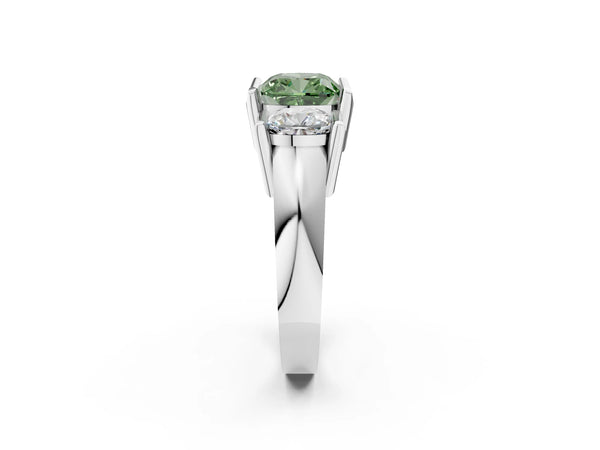 Sterling Silver Cushion Cut Channel Set Three Stone Engagement Ring Setting for Fancy Green Center