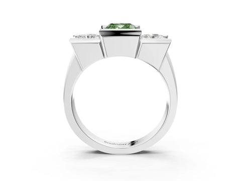 White gold Three Stone Fancy Green Cushion Cut Cut Channel Set Diamond Ring_27