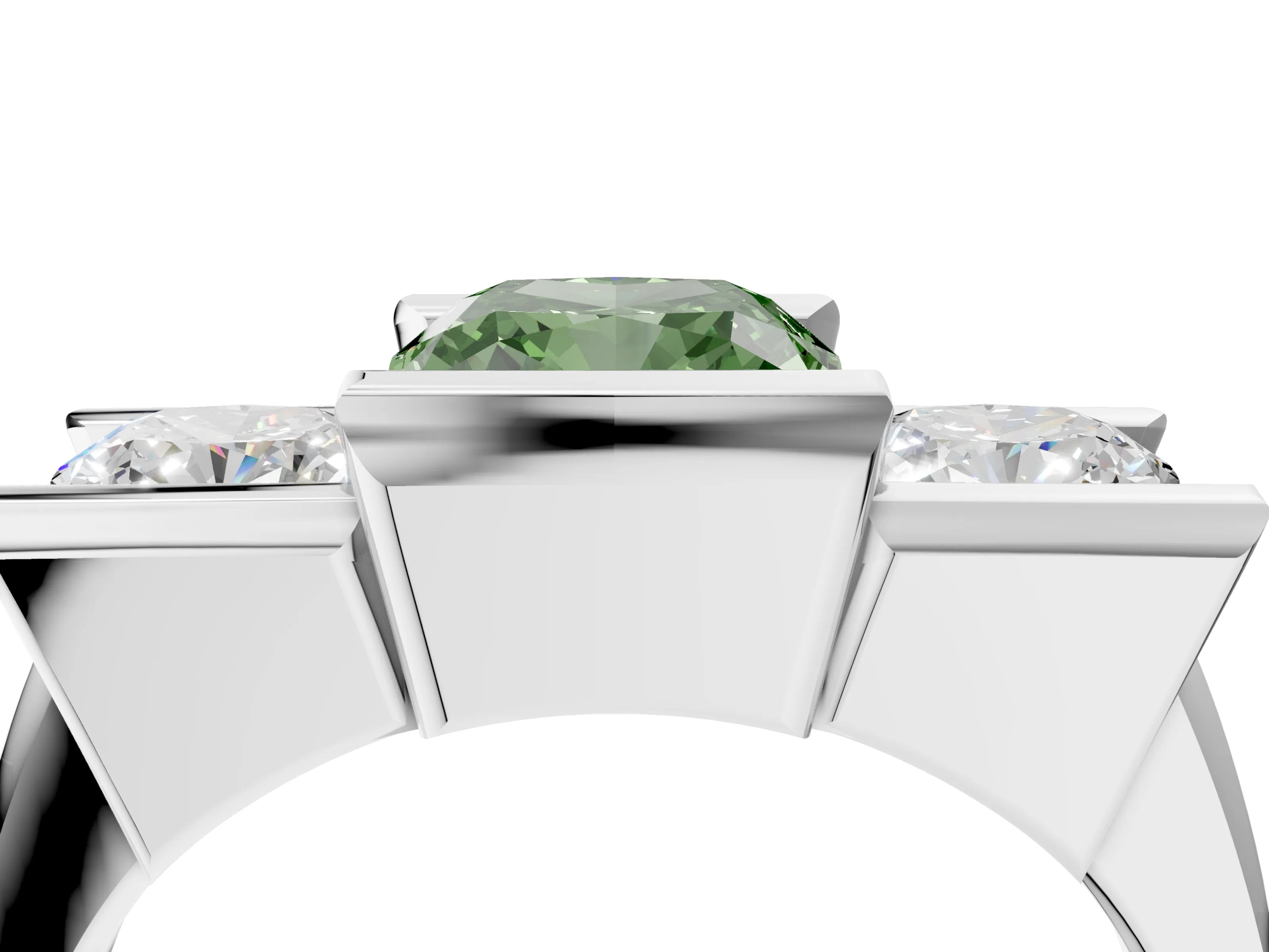 White gold Three Stone Fancy Green Cushion Cut Cut Channel Set Diamond Ring_28