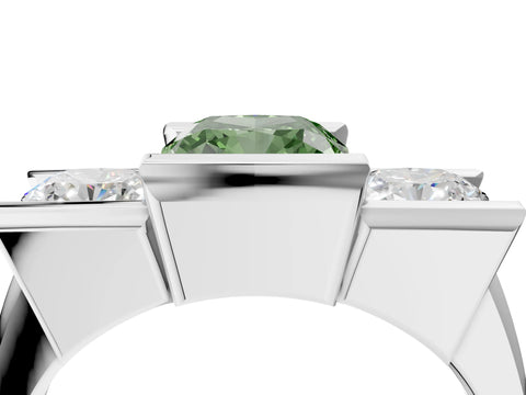 White gold Three Stone Fancy Green Cushion Cut Cut Channel Set Diamond Ring_28