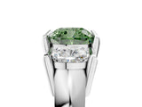 White gold Three Stone Fancy Green Cushion Cut Cut Channel Set Diamond Ring_29