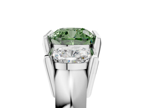 White gold Three Stone Fancy Green Cushion Cut Cut Channel Set Diamond Ring_29