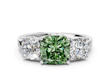 White gold Three-Stone Fancy Green Cushion Cut Cut Diamond Engagement Ring with Flat Band and Four-Prong Setting_12