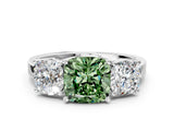 White gold Three-Stone Fancy Green Cushion Cut Cut Diamond Engagement Ring with Flat Band and Four-Prong Setting_12