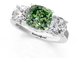 White gold Three-Stone Fancy Green Cushion Cut Cut Diamond Engagement Ring with Flat Band and Four-Prong Setting_13