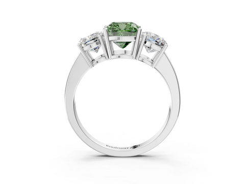 White gold Three-Stone Fancy Green Cushion Cut Cut Diamond Engagement Ring with Flat Band and Four-Prong Setting_15