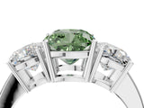 White gold Three-Stone Fancy Green Cushion Cut Cut Diamond Engagement Ring with Flat Band and Four-Prong Setting_16