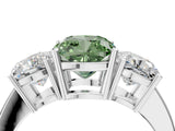 White gold Three-Stone Fancy Green Cushion Cut Cut Diamond Engagement Ring with Flat Band and Four-Prong Setting_16