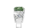 White gold Three-Stone Fancy Green Cushion Cut Cut Diamond Engagement Ring with Flat Band and Four-Prong Setting_17