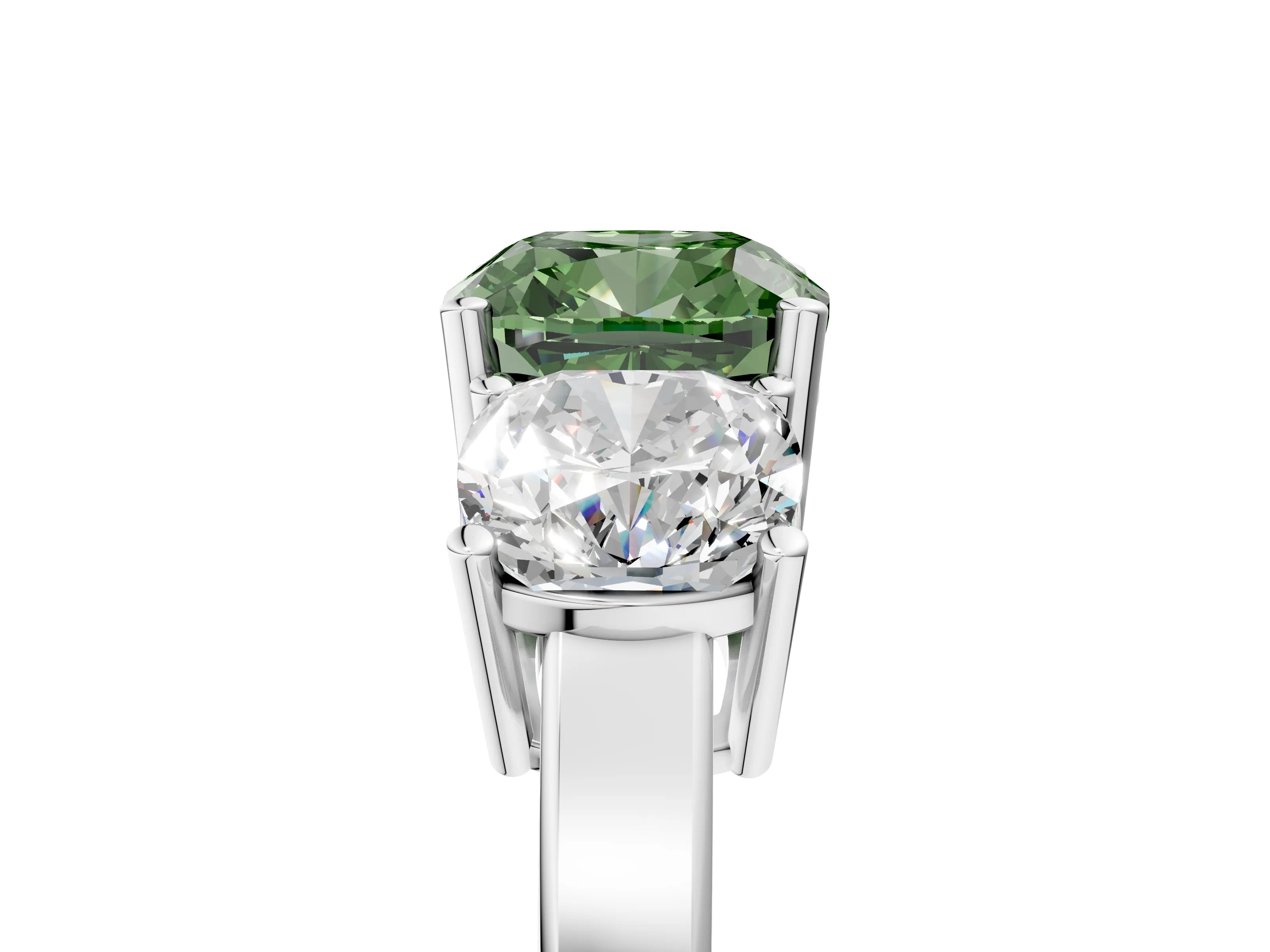 White gold Three-Stone Fancy Green Cushion Cut Cut Diamond Engagement Ring with Flat Band and Four-Prong Setting_5