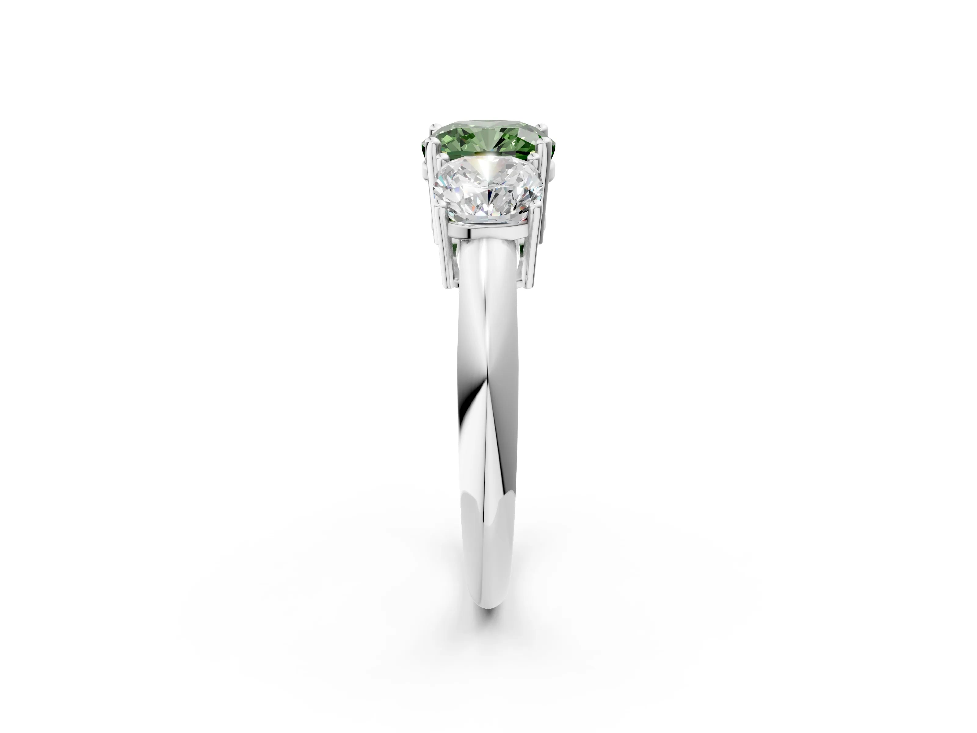 White gold Three-Stone Fancy Green Cushion Cut Cut Diamond Engagement Ring with Prong Setting on a White Gold Band_14