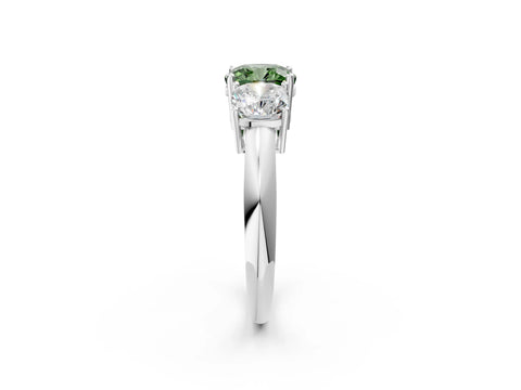 White gold Three-Stone Fancy Green Cushion Cut Cut Diamond Engagement Ring with Prong Setting on a White Gold Band_14