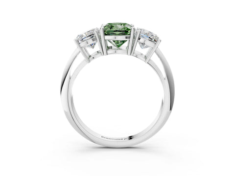 White gold Three-Stone Fancy Green Cushion Cut Cut Diamond Engagement Ring with Prong Setting on a White Gold Band_15