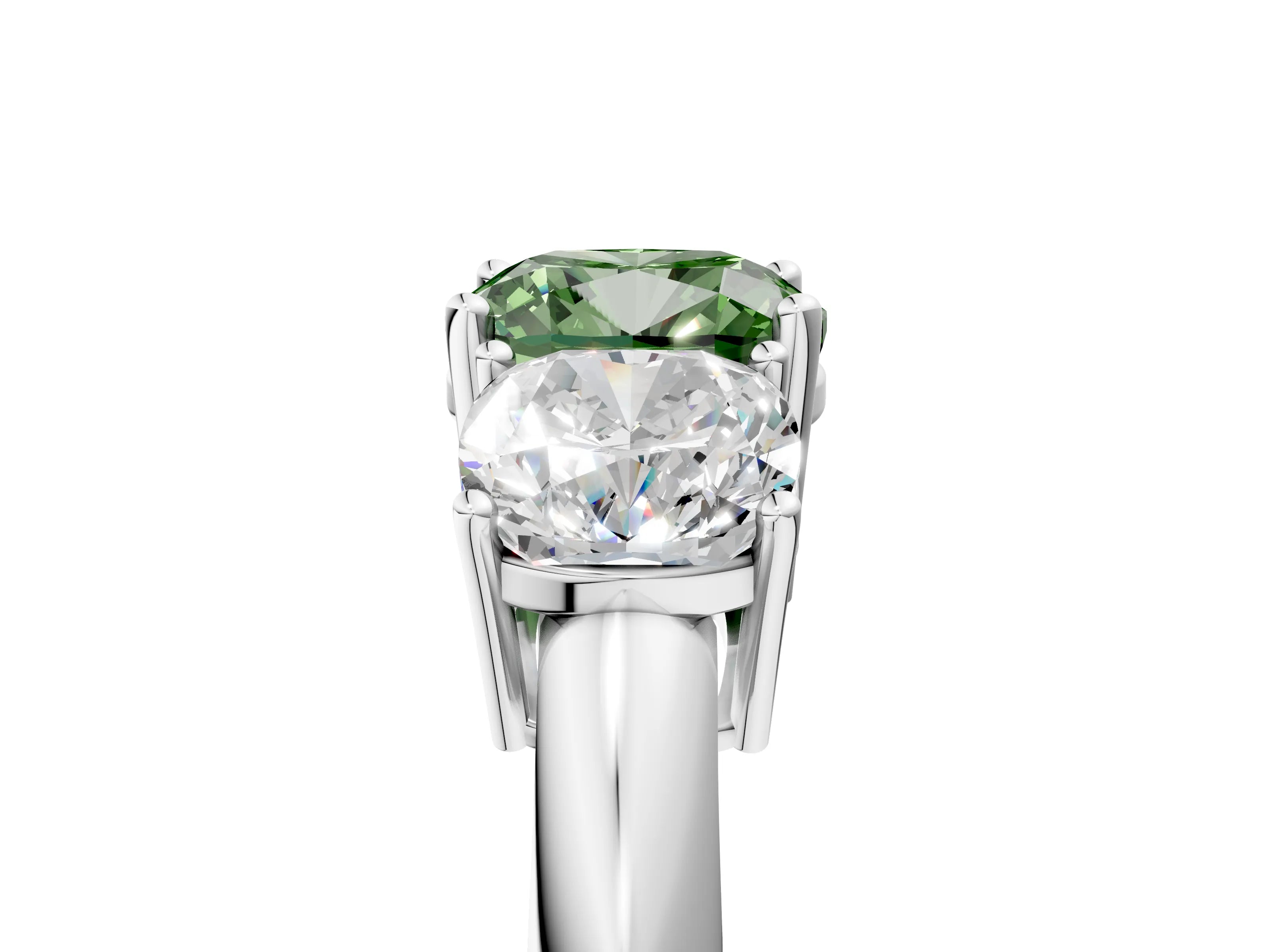 White gold Three-Stone Fancy Green Cushion Cut Cut Diamond Engagement Ring with Prong Setting on a White Gold Band_17