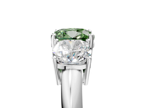 White gold Three-Stone Fancy Green Cushion Cut Cut Diamond Engagement Ring with Prong Setting on a White Gold Band_17