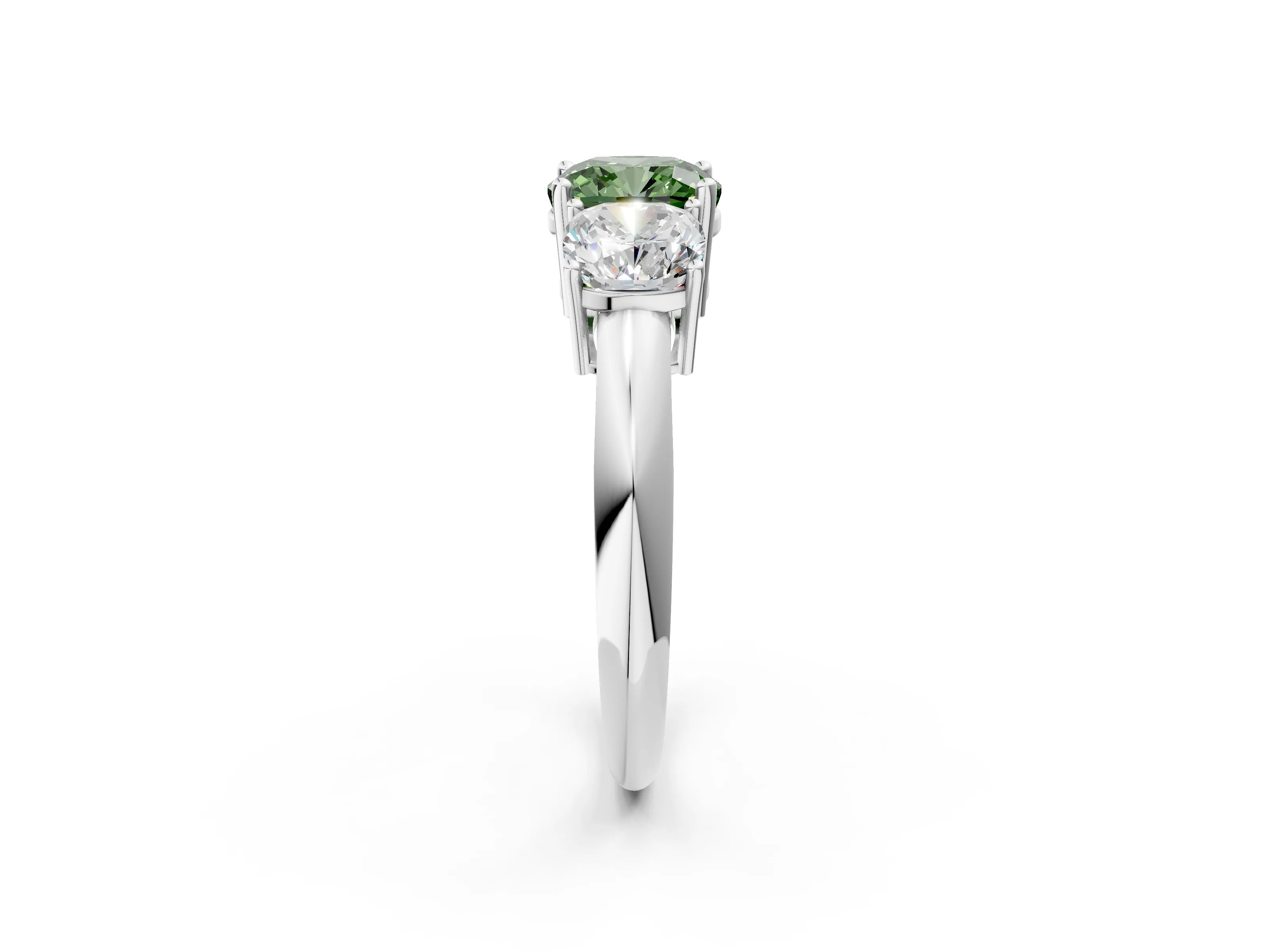 White gold Three-Stone Fancy Green Cushion Cut Cut Diamond Engagement Ring with Prong Setting on a White Gold Band_27