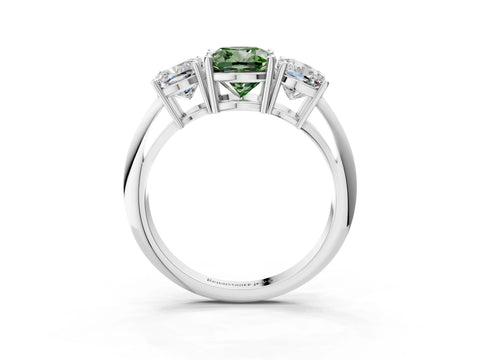 White gold Three-Stone Fancy Green Cushion Cut Cut Diamond Engagement Ring with Prong Setting on a White Gold Band_28