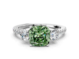 White gold Three-Stone Fancy Green Cushion Cut Cut Diamond Pavé Band with Prong Setting_27