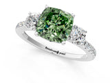 White gold Three-Stone Fancy Green Cushion Cut Cut Diamond Pavé Band with Prong Setting_28