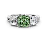 White gold Three-Stone Fancy Green Cushion Cut Cut Diamond Ring with Channel Set Band and Four-Prong Setting_12