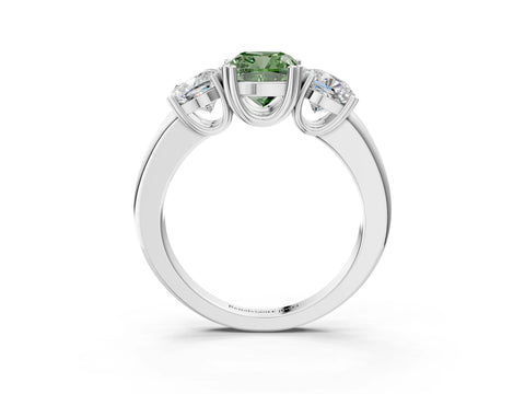 White gold Three-Stone Fancy Green Cushion Cut Cut Diamond Ring with Channel Set Band and Four-Prong Setting_3