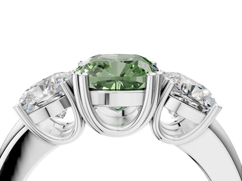 White gold Three-Stone Fancy Green Cushion Cut Cut Diamond Ring with Channel Set Band and Four-Prong Setting_4