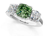 White gold Three-Stone Fancy Green Cushion Cut Cut Diamond Ring with Channel Set Band and Four-Prong Setting_7