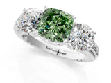 White gold Three-Stone Fancy Green Cushion Cut Cut Diamond Ring with Channel-Set Band and Prong Setting_1