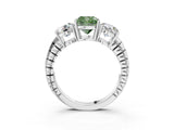 White gold Three-Stone Fancy Green Cushion Cut Cut Diamond Ring with Channel-Set Band and Prong Setting_3