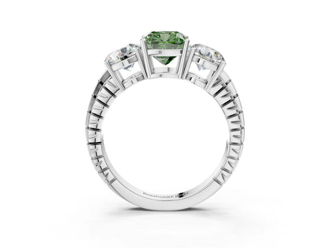 White gold Three-Stone Fancy Green Cushion Cut Cut Diamond Ring with Channel-Set Band and Prong Setting_3