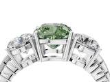 White gold Three-Stone Fancy Green Cushion Cut Cut Diamond Ring with Channel-Set Band and Prong Setting_4