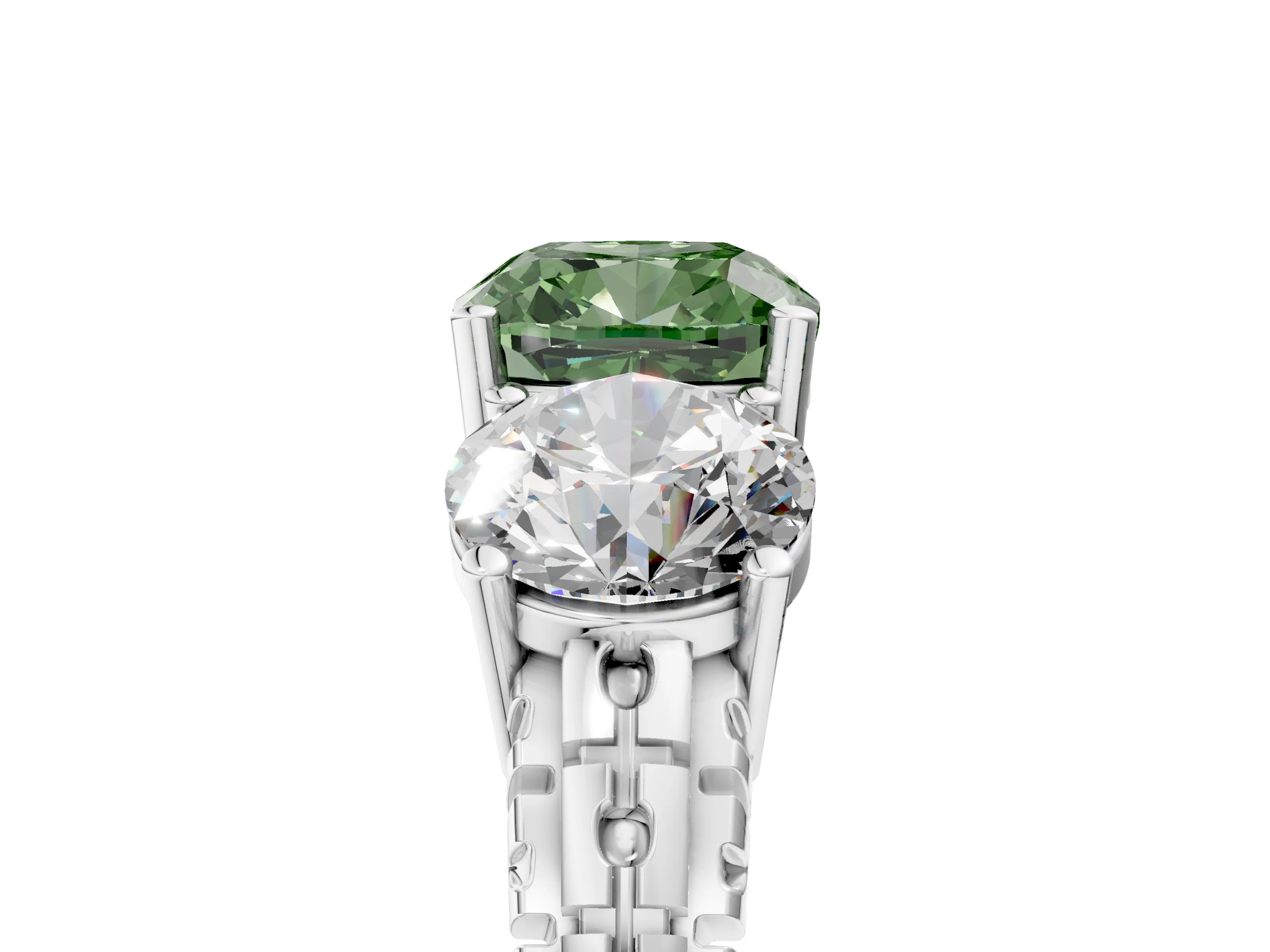 White gold Three-Stone Fancy Green Cushion Cut Cut Diamond Ring with Channel-Set Band and Prong Setting_5