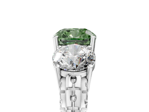 White gold Three-Stone Fancy Green Cushion Cut Cut Diamond Ring with Channel-Set Band and Prong Setting_5